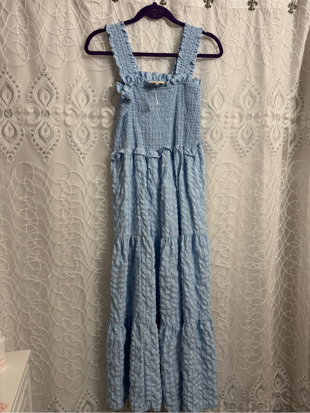 Light Blue Smocked Tiered Maxi Dress for Women New with tags